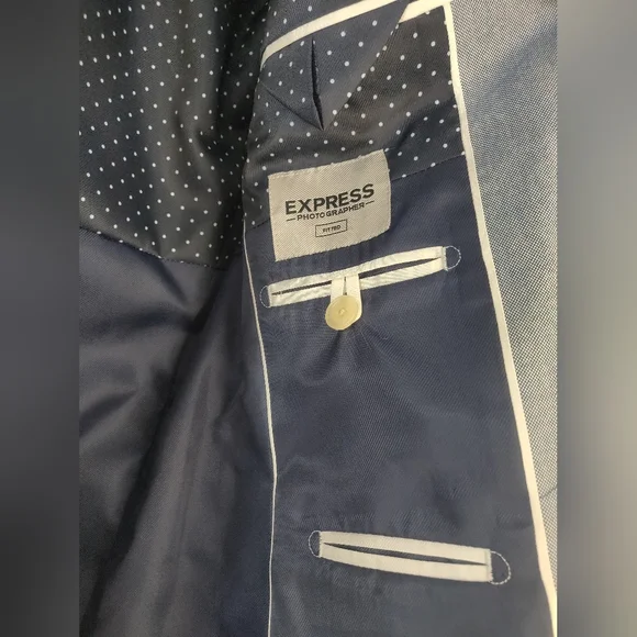 EXPRESS PHOTOGRAPHER FITTED men Blue soft style suit Jacket Blazer size 36s - Picture 6 of 11